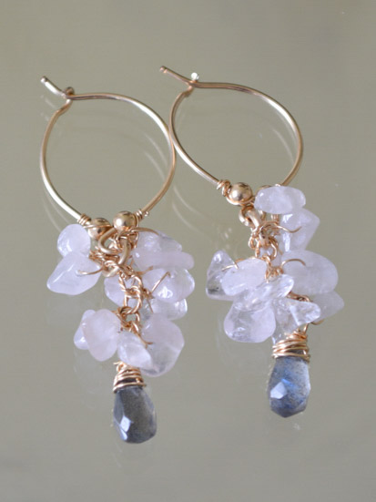 earrings Cluster rose quartz and labradorite